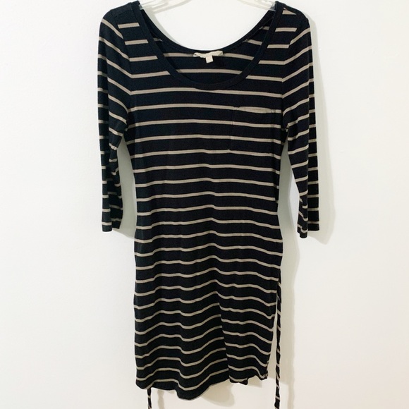 Banana Republic Factory Stripe Knit Jersey Dress Scoop Neck Self Tie 3/4 Sleeves - Picture 4 of 10